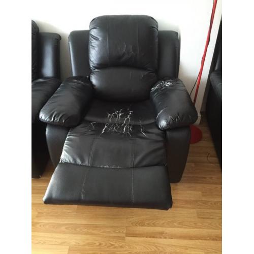 Free 2 seater and 1 seater recliner - leatherette black sofa