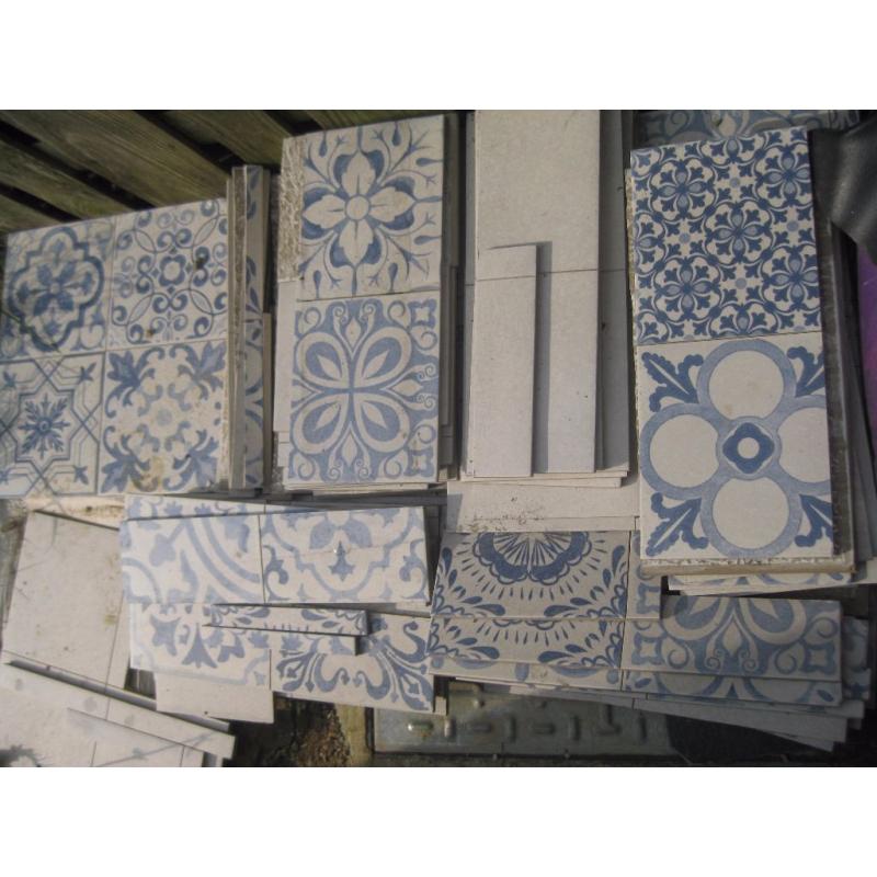 Gorgeous Blue and White Patterned Ceramic Tile Offcuts