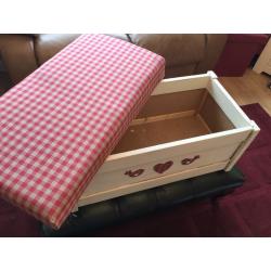 Pretty wooden storage/toy/blanket box with upholstered seat