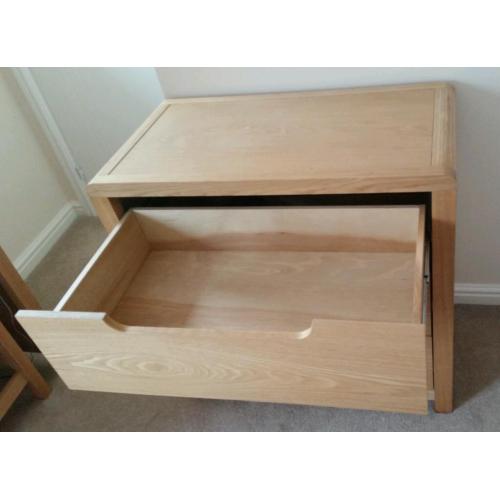 Next oak effect 3 drawer chest of drawers and bedside table