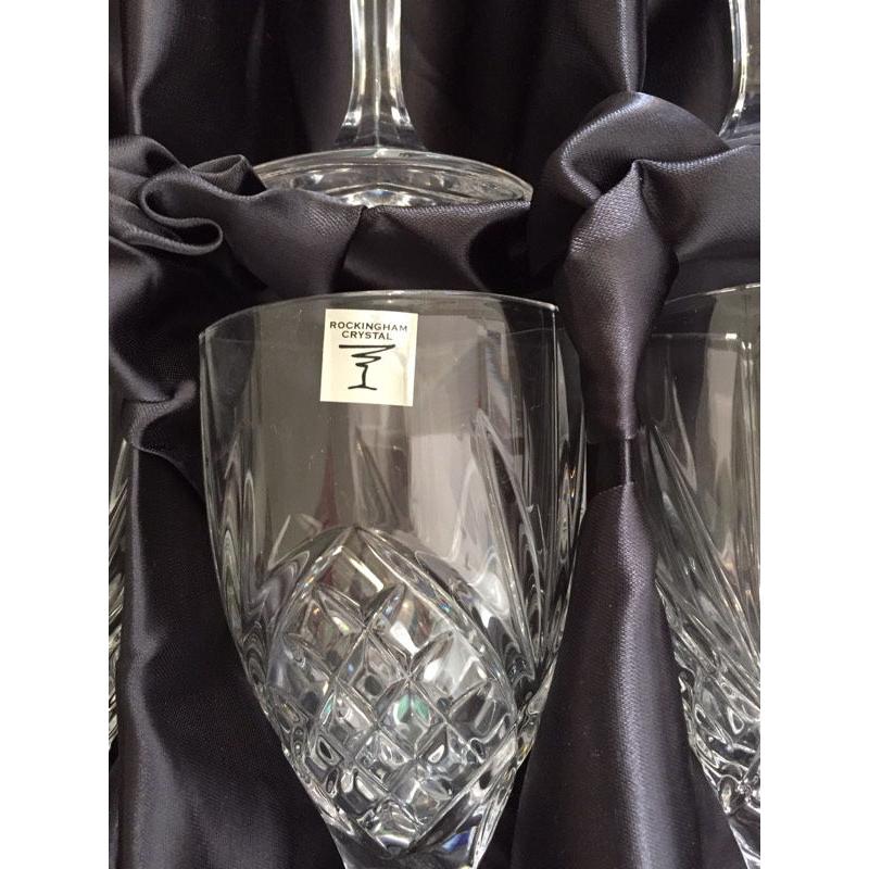 Six Rockingham Crystal Wine Glasses