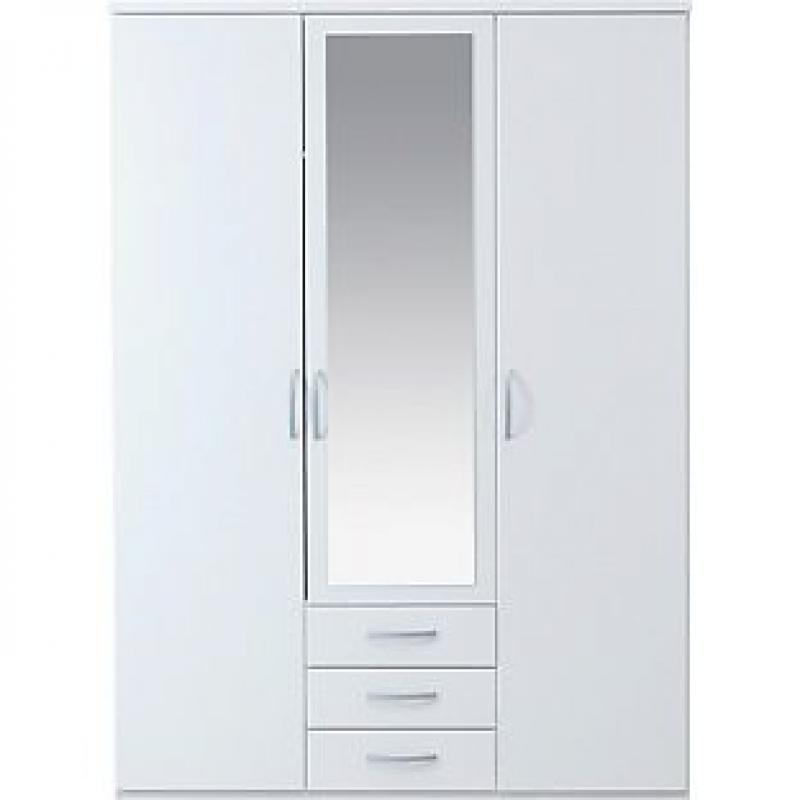 New Hallingford 3 Door 3 Drawer Mirrored Wardrobe - White