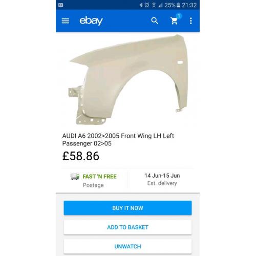 2 audi a6 front wings . Brand new primed ready for paint
