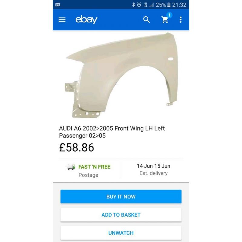 2 audi a6 front wings . Brand new primed ready for paint