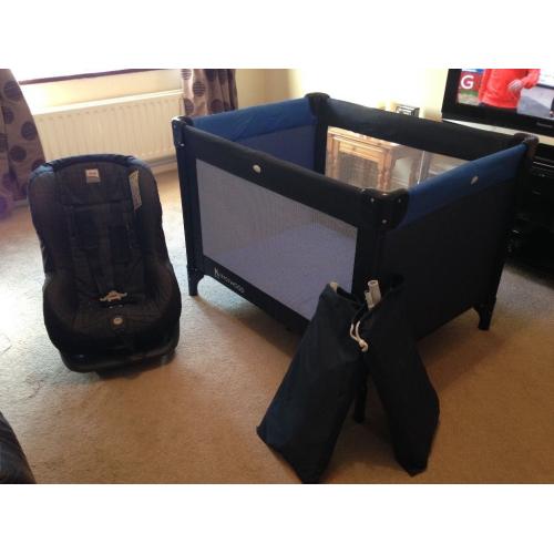 Travel cot and rails plus car seat