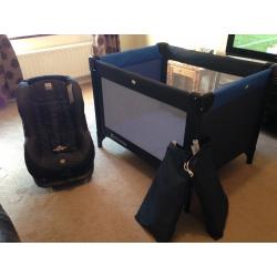 Travel cot and rails plus car seat