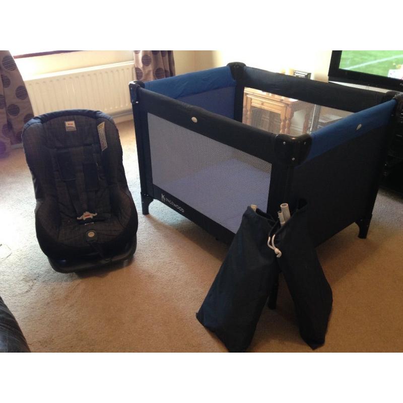 Travel cot and rails plus car seat