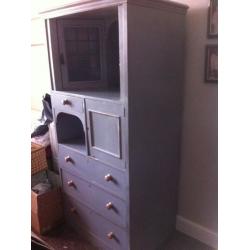 Cupboard Chest of Drawers Stained Glass Doors Mirror Solid Wood Shabby Chic