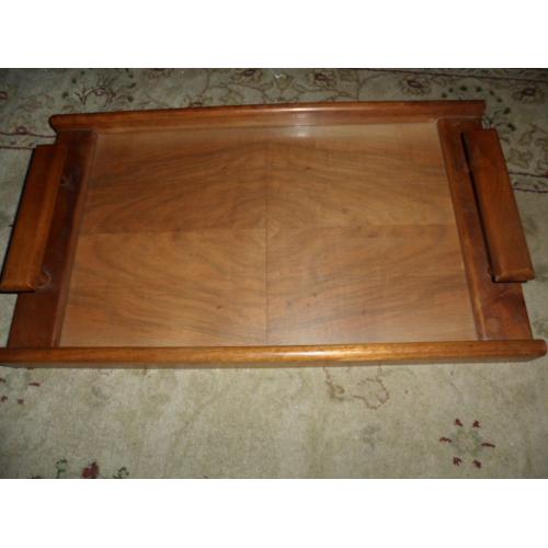 VINTAGE WOODEN TEA-TRAY WITH GLASS BASE