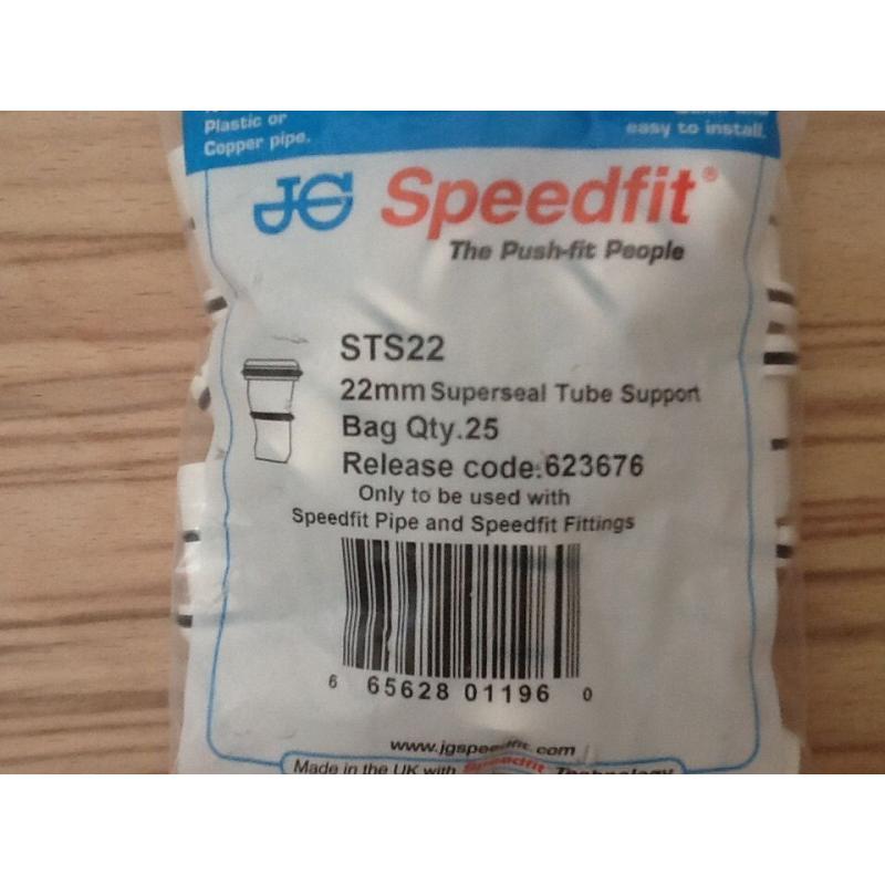 JG Speedfit 22mm superseal tube support insert fittings