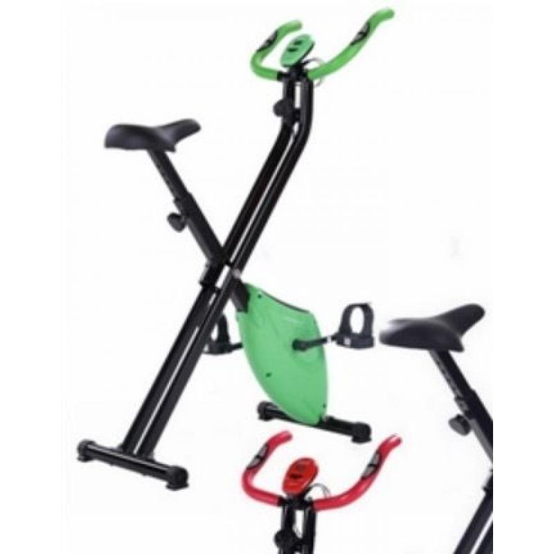 Green foldable exercise bike.