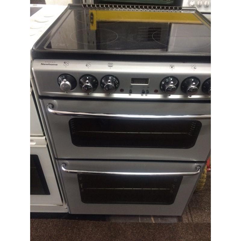 Black & silver new home 60cm ceramic hub electric cooker grill & fan oven good condition with guara