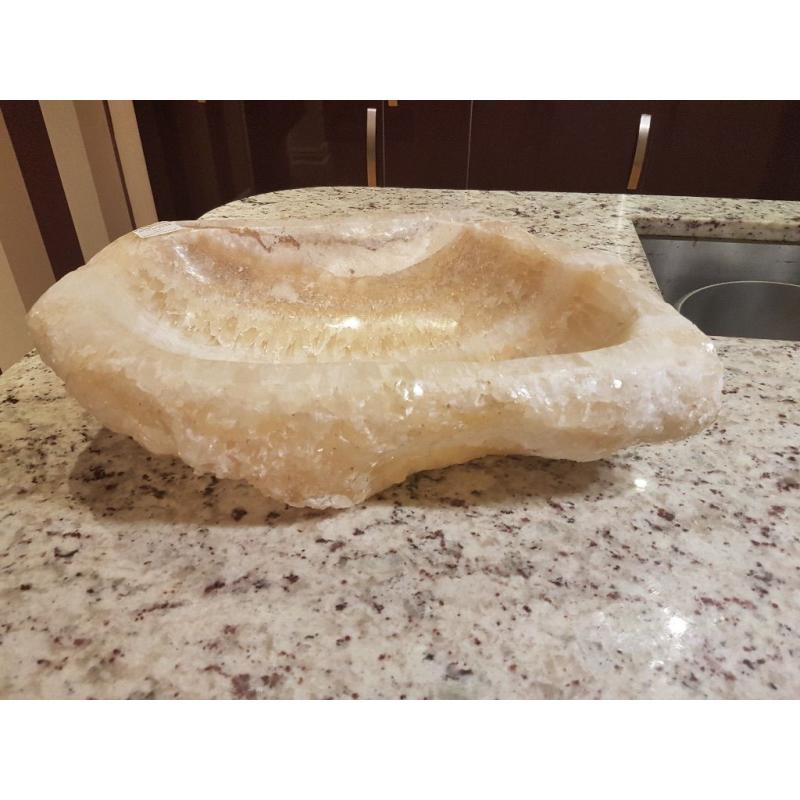 LARGE HEAVY HONEY ONXY RAW CRYSTAL BOWL FOR SALE