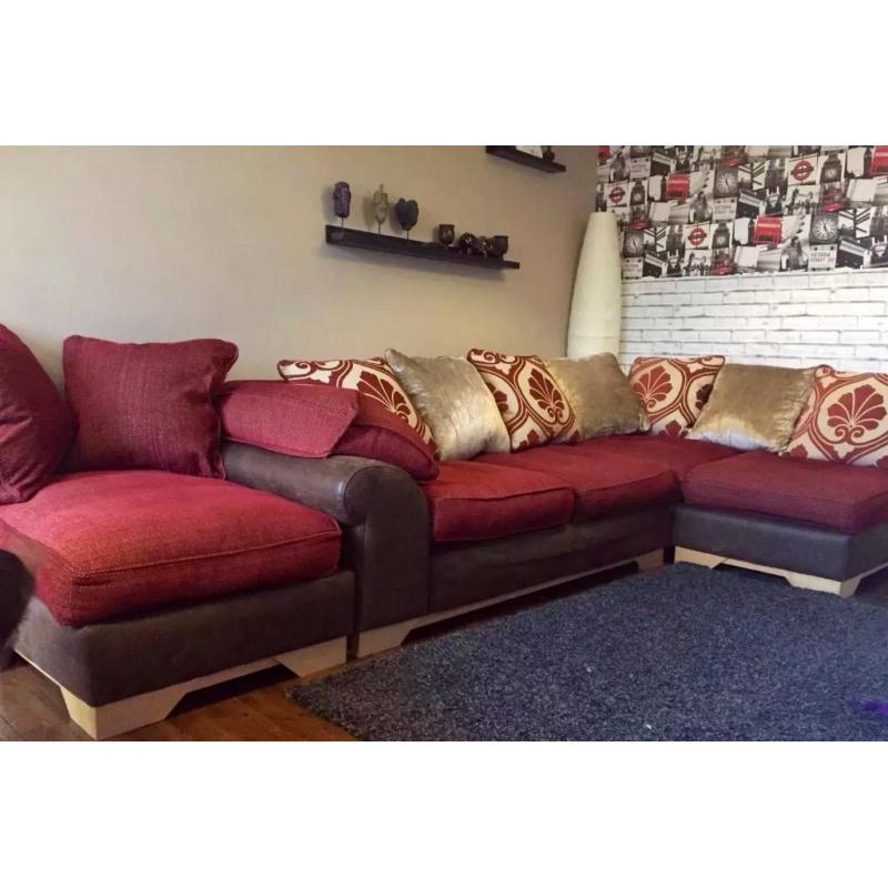 Sale Large left hand side corner sofa with footstool, 9 cushions