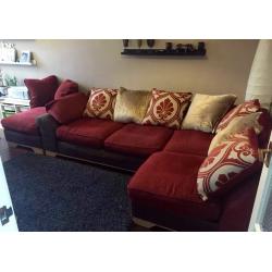 Sale Large left hand side corner sofa with footstool, 9 cushions