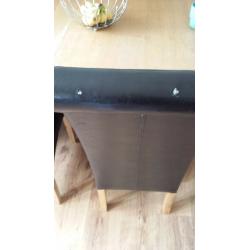 Oak extending table and 6 chocolate leather chairs