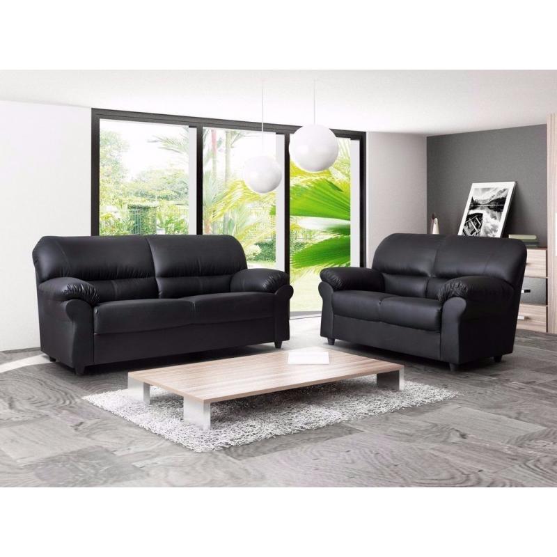 NEW STOCK OFFER // BRAND NEW CANDY PU LEATHER SOFA SUITE BLACK / BROWN