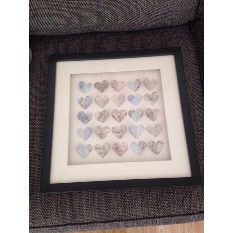 John Lewis map hearts picture with frame