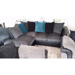 NEW Graded Contemporary Left Hand Corner Sofa Suite Grey + Black + Teal Fabric