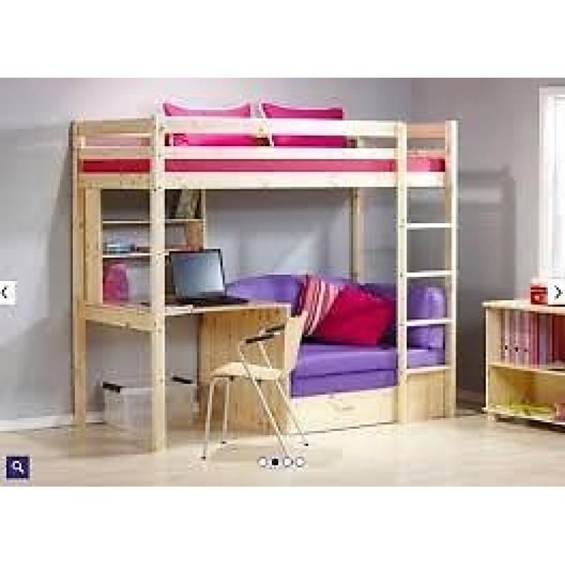 All in one Bed sofa desk and bookshelf complete with mattress (bunk bed high sleeper)
