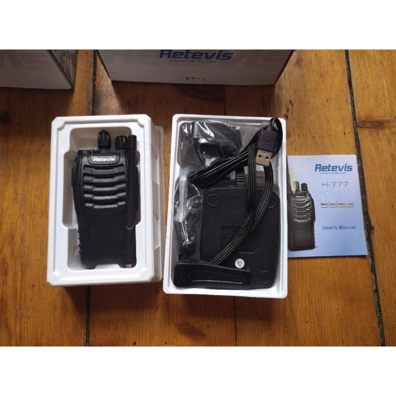 3 Retevis walkie talkies with 16 channels, up-to 5km range. Barely used
