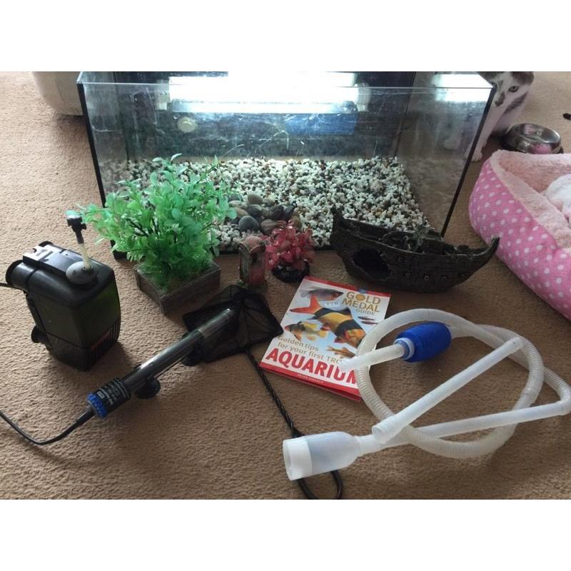 2ft fish tank aquarium tropical fresh water full set ornaments heater filter lamp book accessories