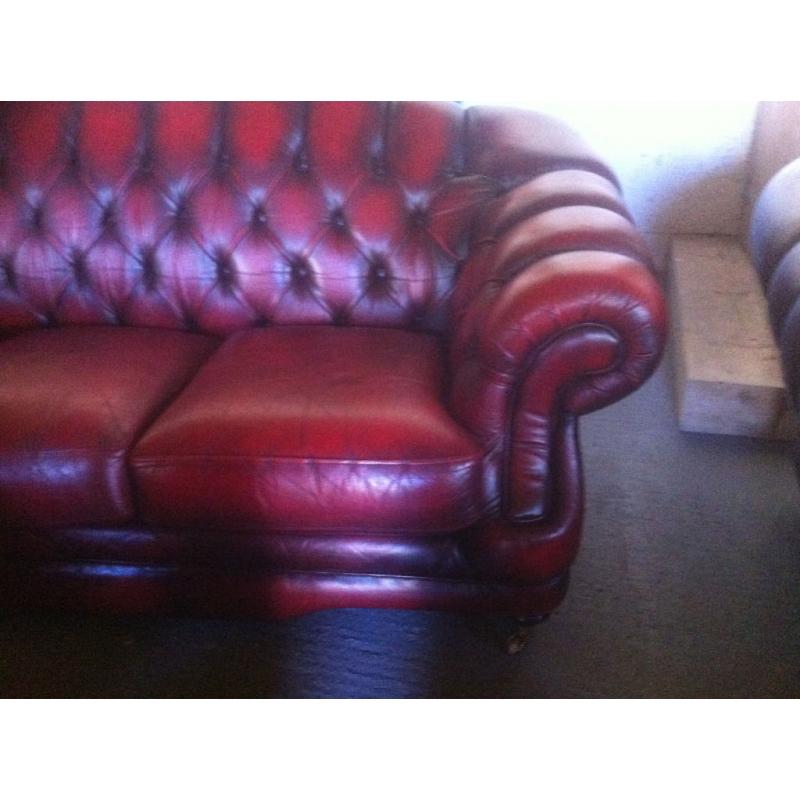 Oxblood Leather 3 seater Chesterfield sofa