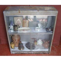 Vintage Steel Industrial Double Door Glass Fronted Free Standing Display Cabinet.36"W x 12" D x 40"H