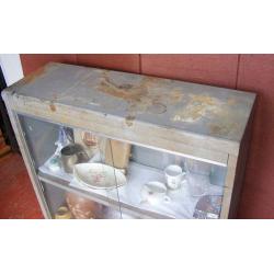 Vintage Steel Industrial Double Door Glass Fronted Free Standing Display Cabinet.36"W x 12" D x 40"H