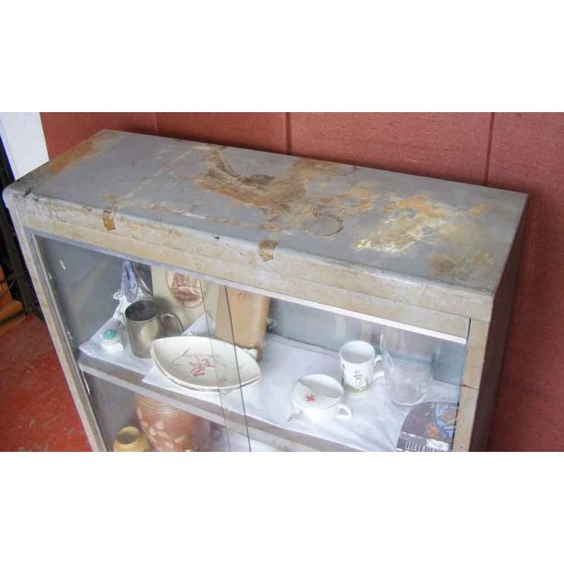 Vintage Steel Industrial Double Door Glass Fronted Free Standing Display Cabinet.36"W x 12" D x 40"H