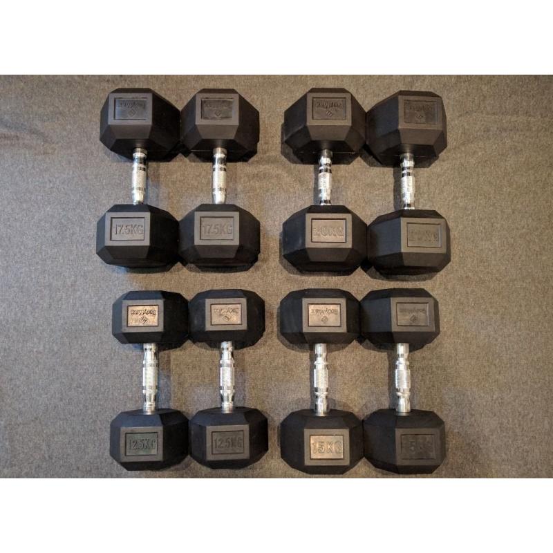 Bodymax 12.5-20kg Rubber Encased Hex Dumbbell Set - 4 pairs