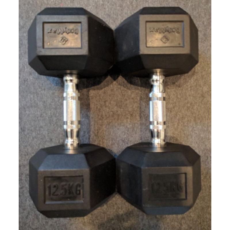 Bodymax 12.5-20kg Rubber Encased Hex Dumbbell Set - 4 pairs