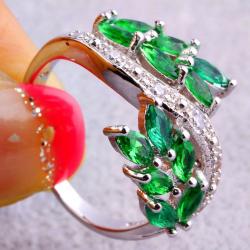 Gifts Marquise Cut Emerald Quartz & White Topaz Gemstone Silver Ring Size 8