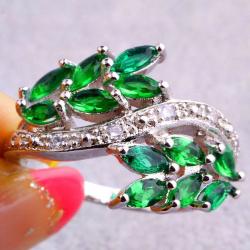 Gifts Marquise Cut Emerald Quartz & White Topaz Gemstone Silver Ring Size 8
