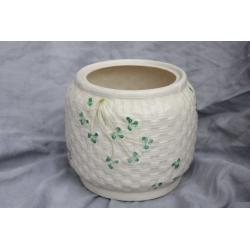 Vintage Belleek Basket Weave Biscuit Barrell / Cookie Jar Irish Ceramic, Would Make a Great Planter