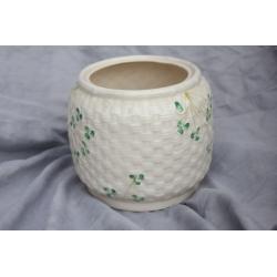 Vintage Belleek Basket Weave Biscuit Barrell / Cookie Jar Irish Ceramic, Would Make a Great Planter