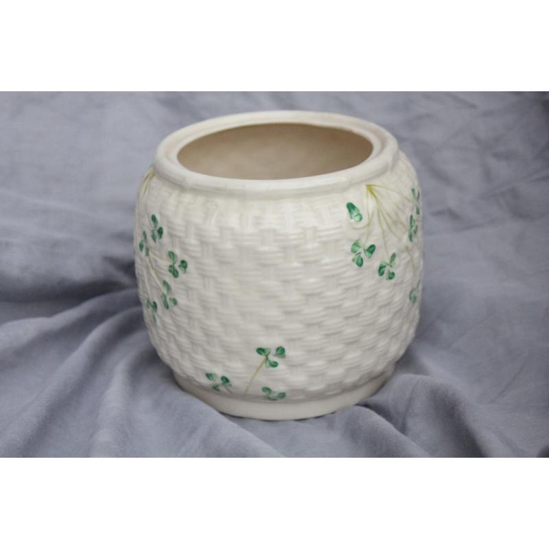 Vintage Belleek Basket Weave Biscuit Barrell / Cookie Jar Irish Ceramic, Would Make a Great Planter