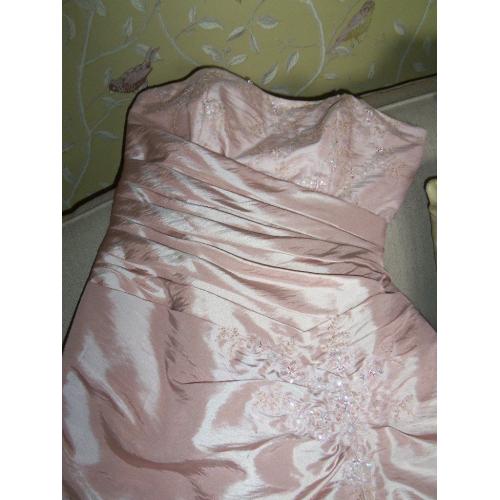 beautiful wedding dress or mother of bride outfit plus headress bolero and shoes dusty pink