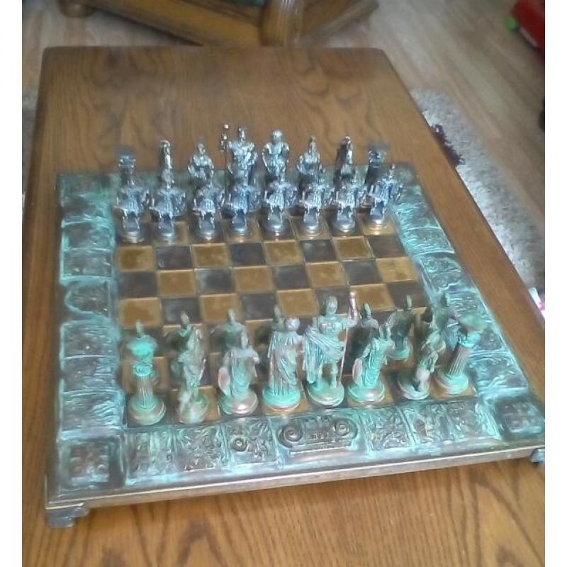 Greek mythology brass chess set.