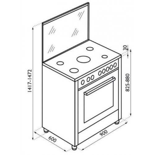Gas cooker 900mm X 600mm silver with splash back