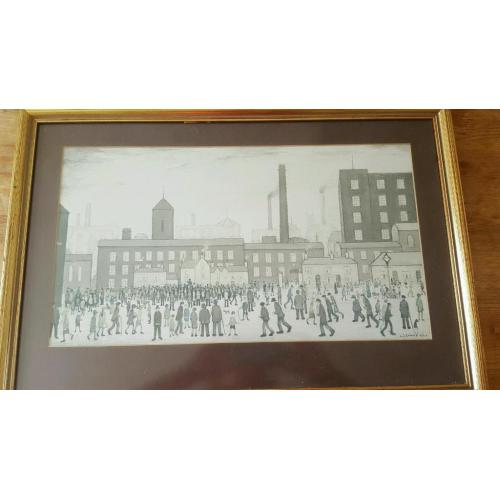 Lowry print 'Outside the mills' in wooden frame