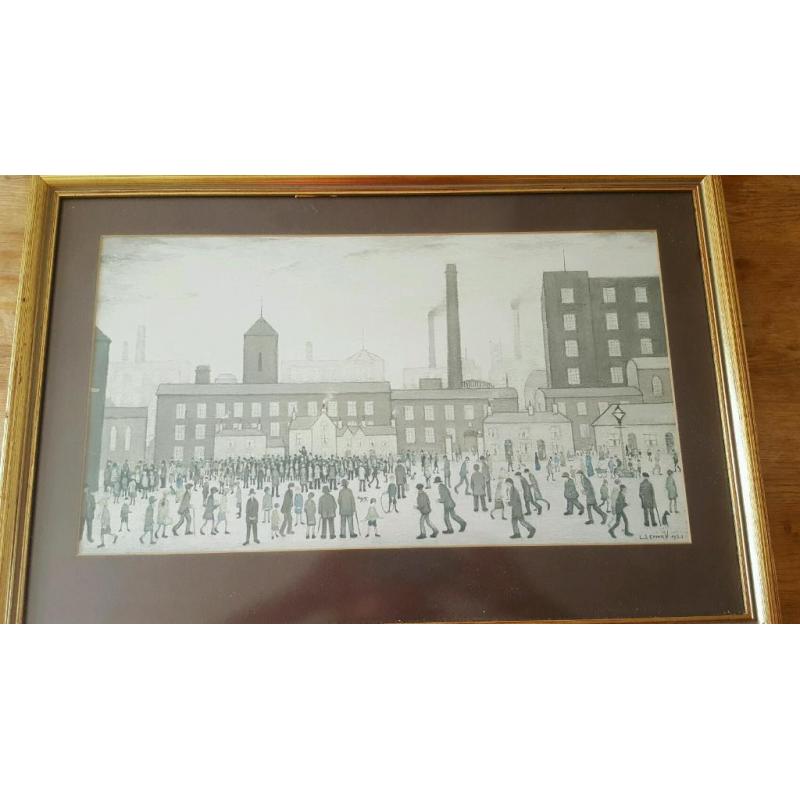 Lowry print 'Outside the mills' in wooden frame