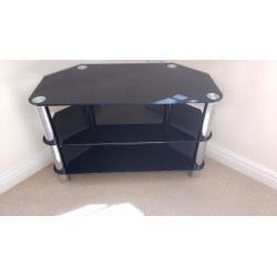 Black Glass and Chrome TV stand, 3 shelves, strong and stylish. Glass tv stand,