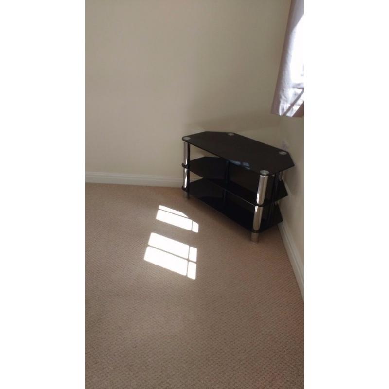 Black Glass and Chrome TV stand, 3 shelves, strong and stylish. Glass tv stand,