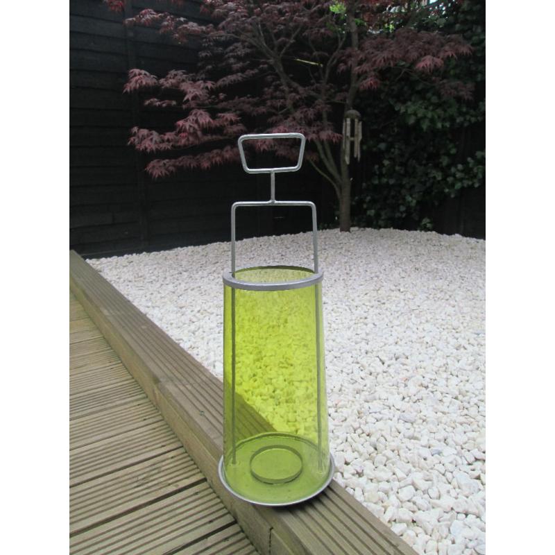 LIME GREEN GLASS / METAL HURRICANE LAMP
