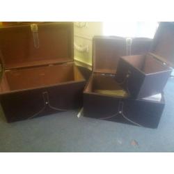 4 storage trunks faux brown leather smooth finish