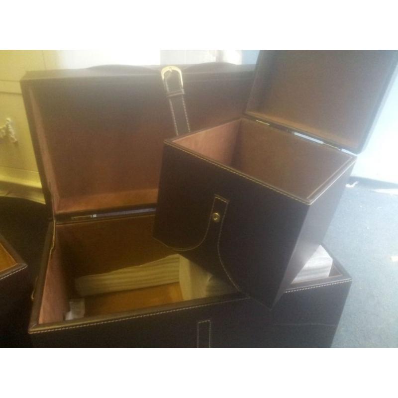 4 storage trunks faux brown leather smooth finish