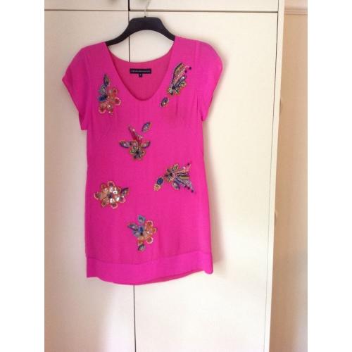 French Connection Hot Pink beaded silk dress Size 6