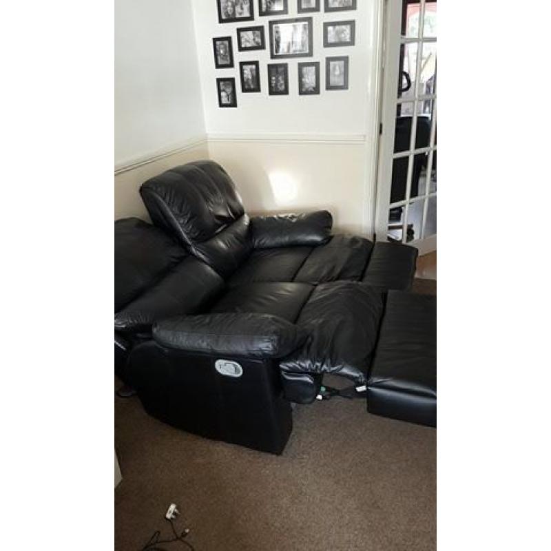 2 x 2Seater Black leather look sofa RECLINER