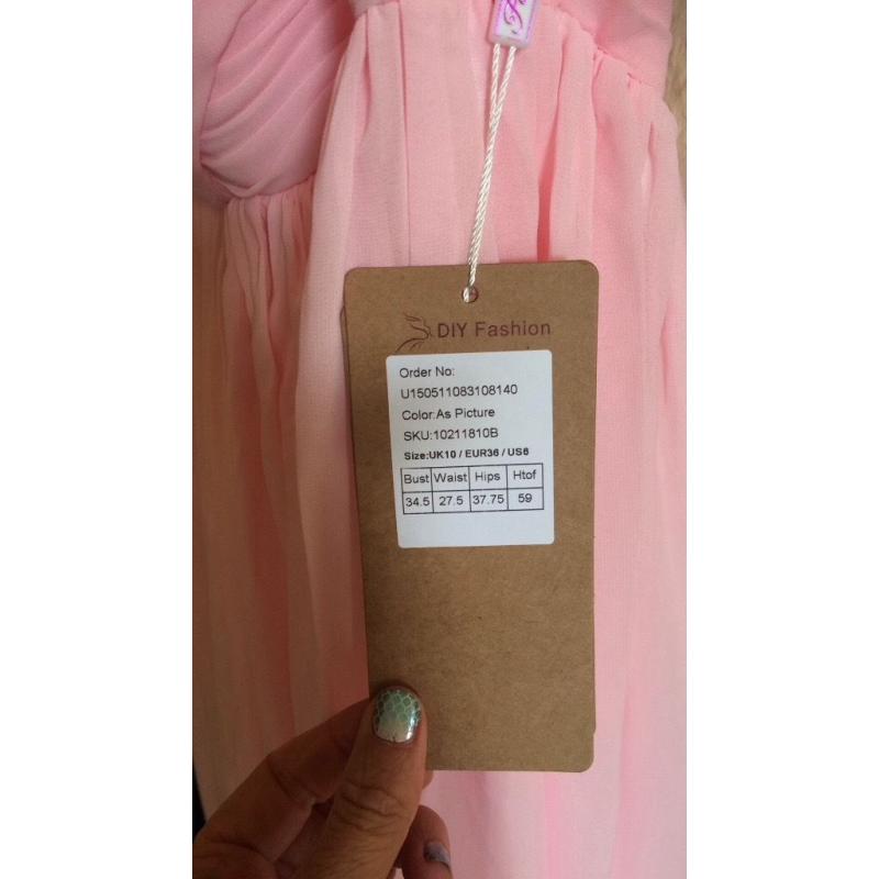 x2 Beautiful Matching Pink Bridesmaid Dresses, Size 10, one worn, one unworn with tags.